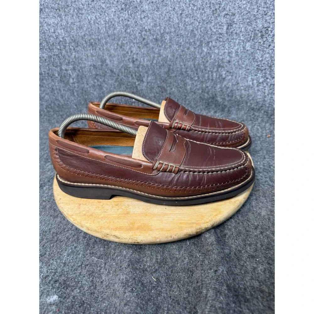 HS Trask Brown Bison Leather Penny Loafers Mens 10M Vibram Gumlite H1 173236